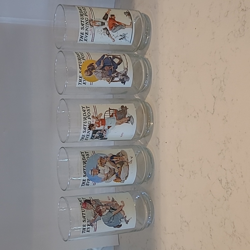 Norman Rockwell Vintage Collectors glasses, Rare find Set Of 6